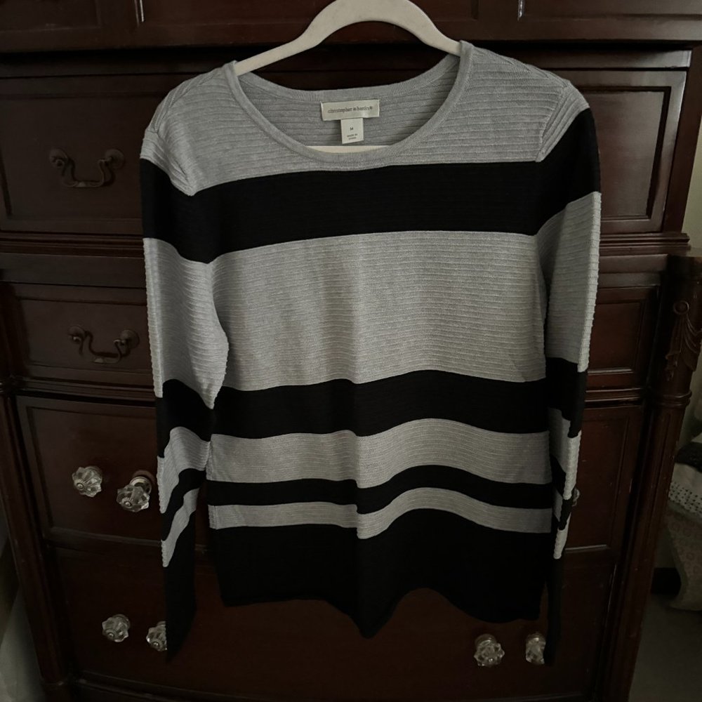 Black & Gray Stipped Ribbed Sweater - Size M